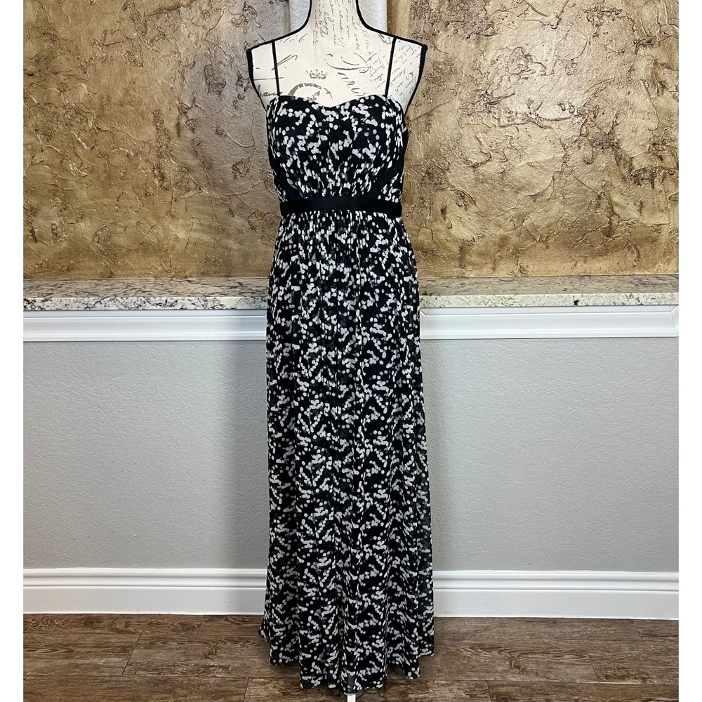 Hailey Adrianna Papell Maxi Dress Size 8 Black White Polka Dot Formal Sleeveless